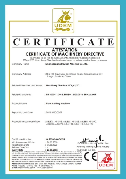 Porcelana Dawson Machinery &amp; Mould Group Co.,Ltd certificaciones